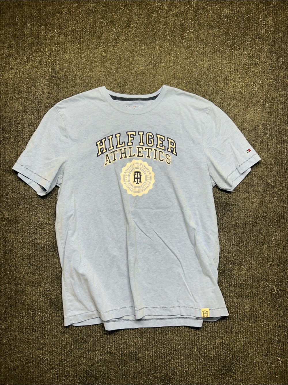 Tommy Hilfiger Light Blue 'Hilfiger Athletics' Short Sleeve Tee with Cream Logo